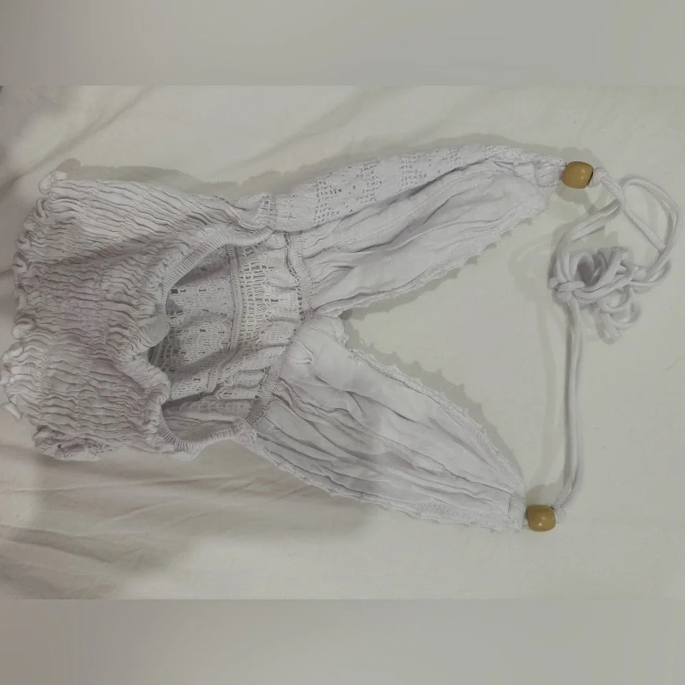 Crochet white halter top M (stretchy- will small and extra small 2) New Boho - Picture 3 of 4